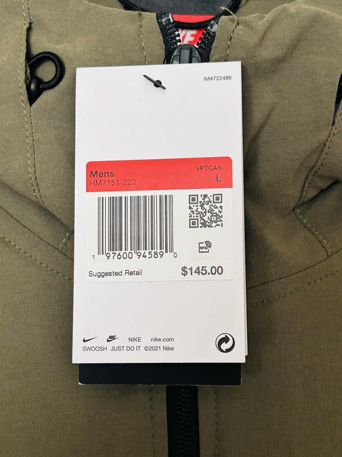 Nike Men’s Tech Windrunner – Hooded Full-Zip Nylon Jacket Olive Green – Large