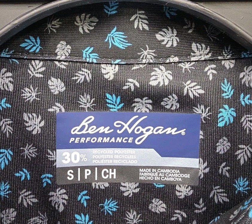 Ben Hogan Performance Short Sleeve Golf Shirt Polo Men’s Small Black With Floral