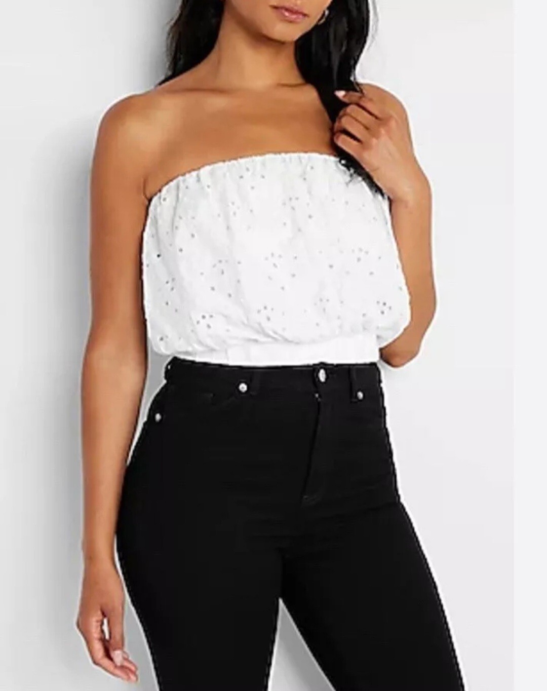 NWT! EXPRESS Size XL Women’s White Poofy Tube/Crop Top Eyelet