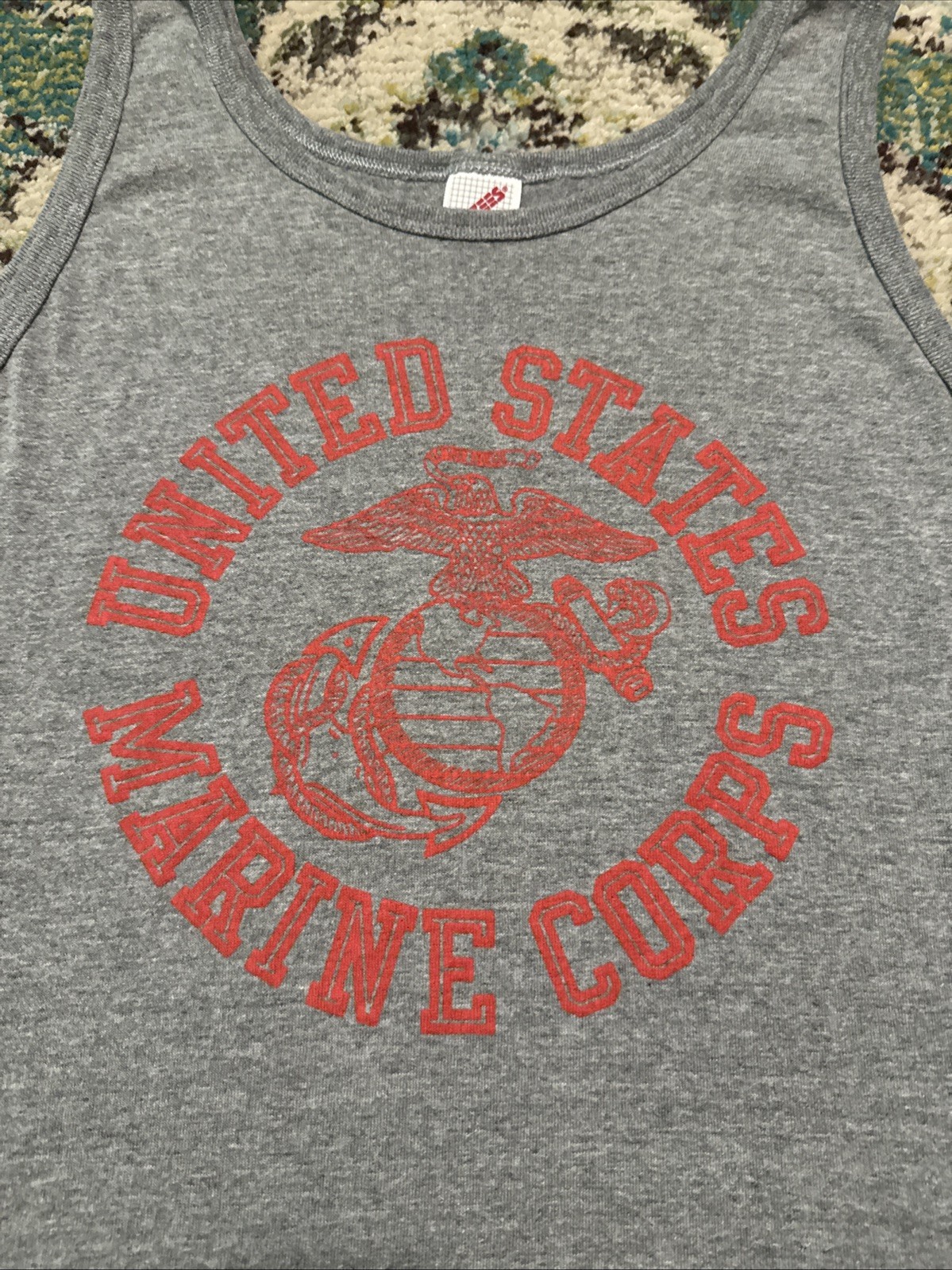 Vtg 90s Jerzees Men’s Marine Corps Graphic Tank Top Size XL Heather Gray USA