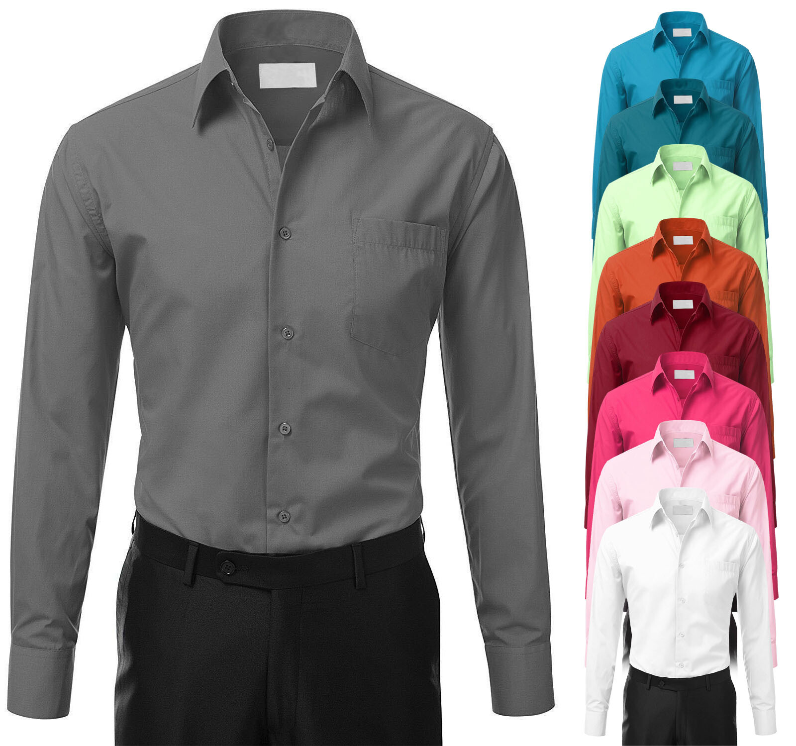 Men’s Tailored Fit Button Up Formal French Convertible Cuff Classic Dress Shirt