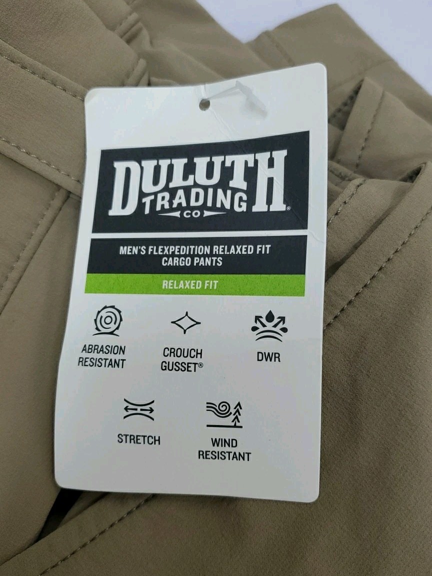 New Duluth Trading Co Flexpedition Relaxed Fit Cargo Work Pants Tan Size 36X32