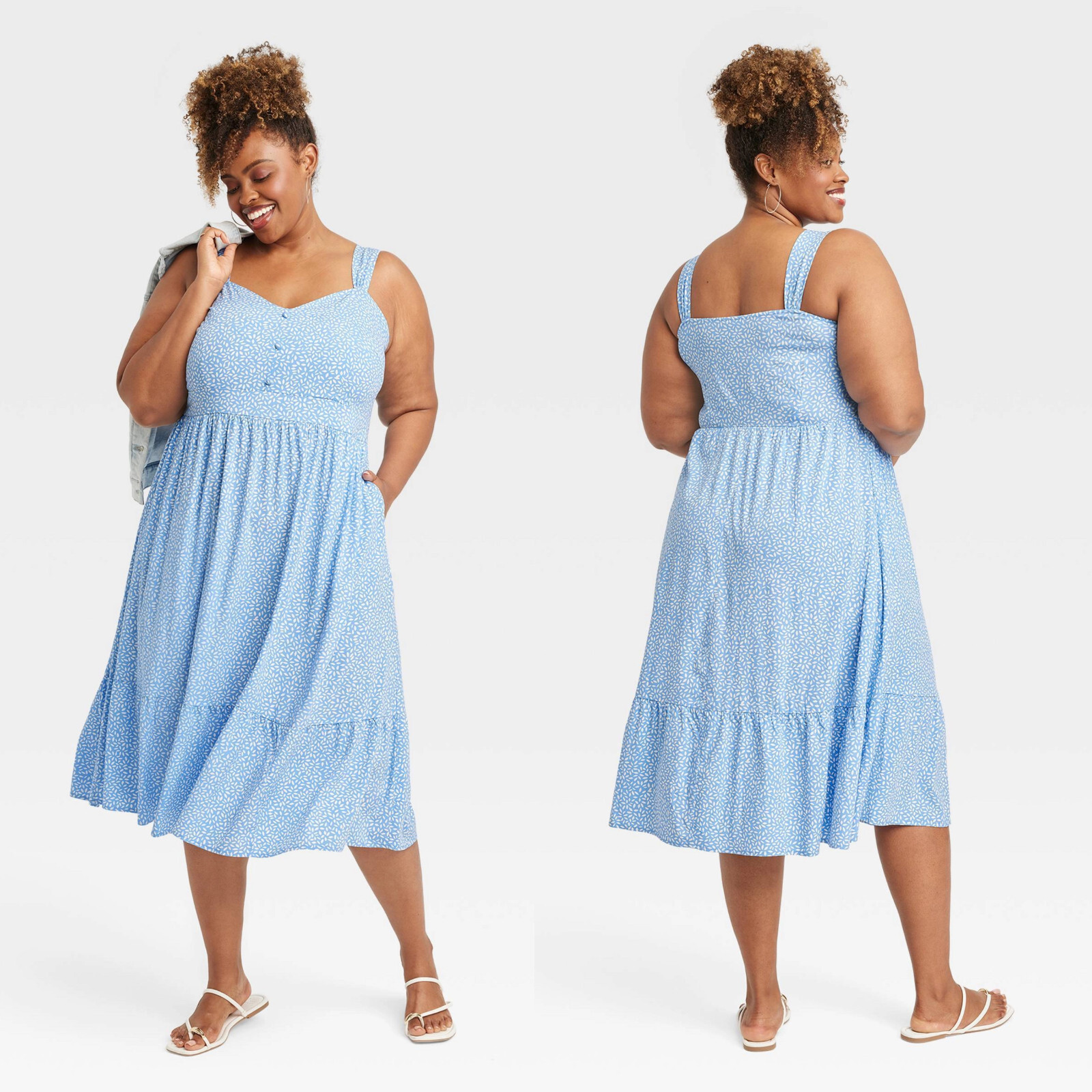 3X – Womens Tiered Midi Tank Dress – Ava Viv – Blue Floral