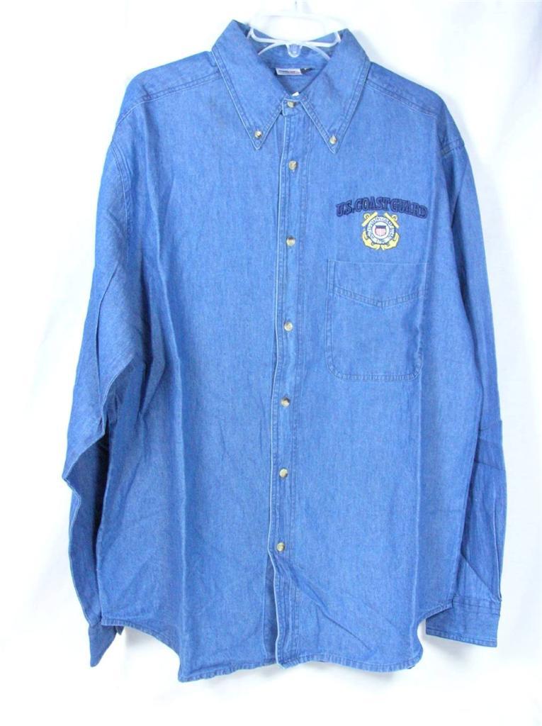 United States US Coast Guard Long Sleeve Denim Shirt 100% Cotton Navy Blue