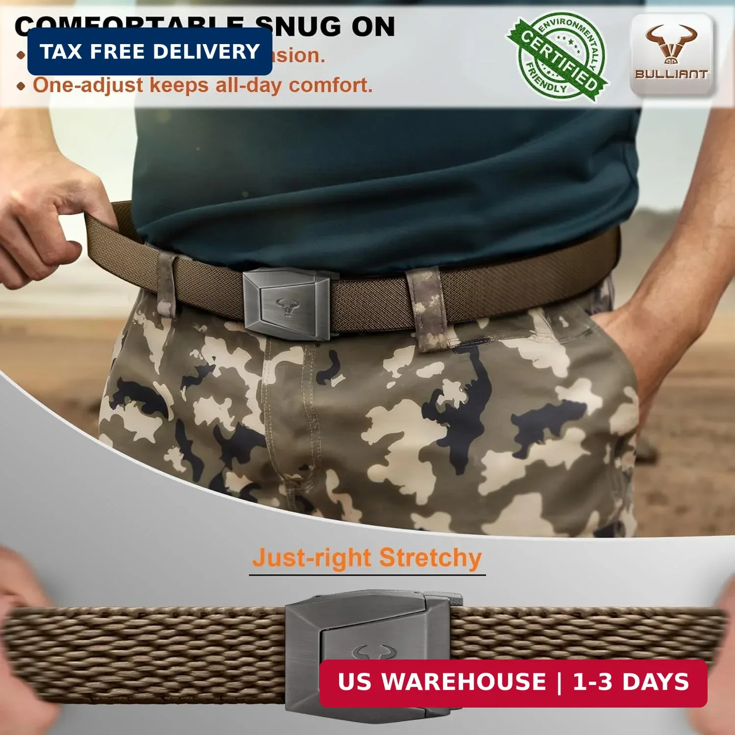 Heavy-Duty Mens Tactical Belt Adjustable Stretch Nylon with Quick-Release Buckle