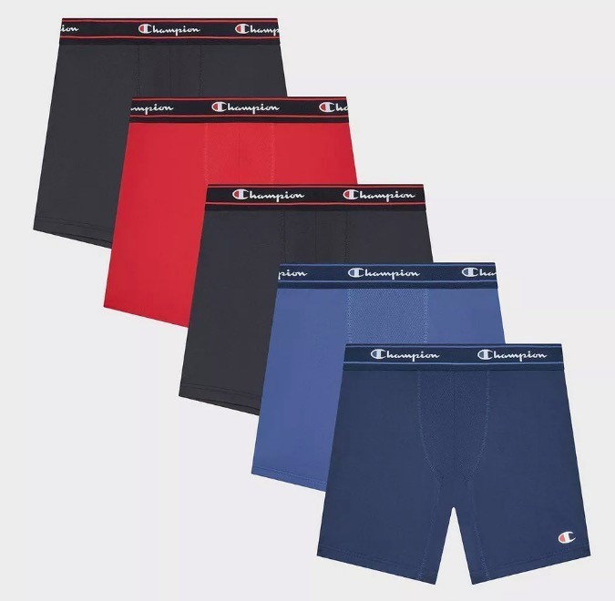 Champion Men’s Active Performance 2 or 5 Breathable Mid-Leg Boxer Briefs