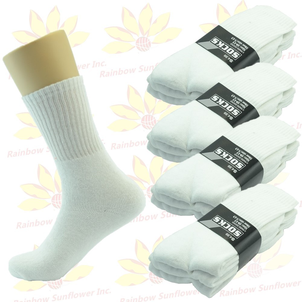 White Men Sport Cushioned Crew Socks Cotton Size 9-11 10-13 Mid Calf High Cut