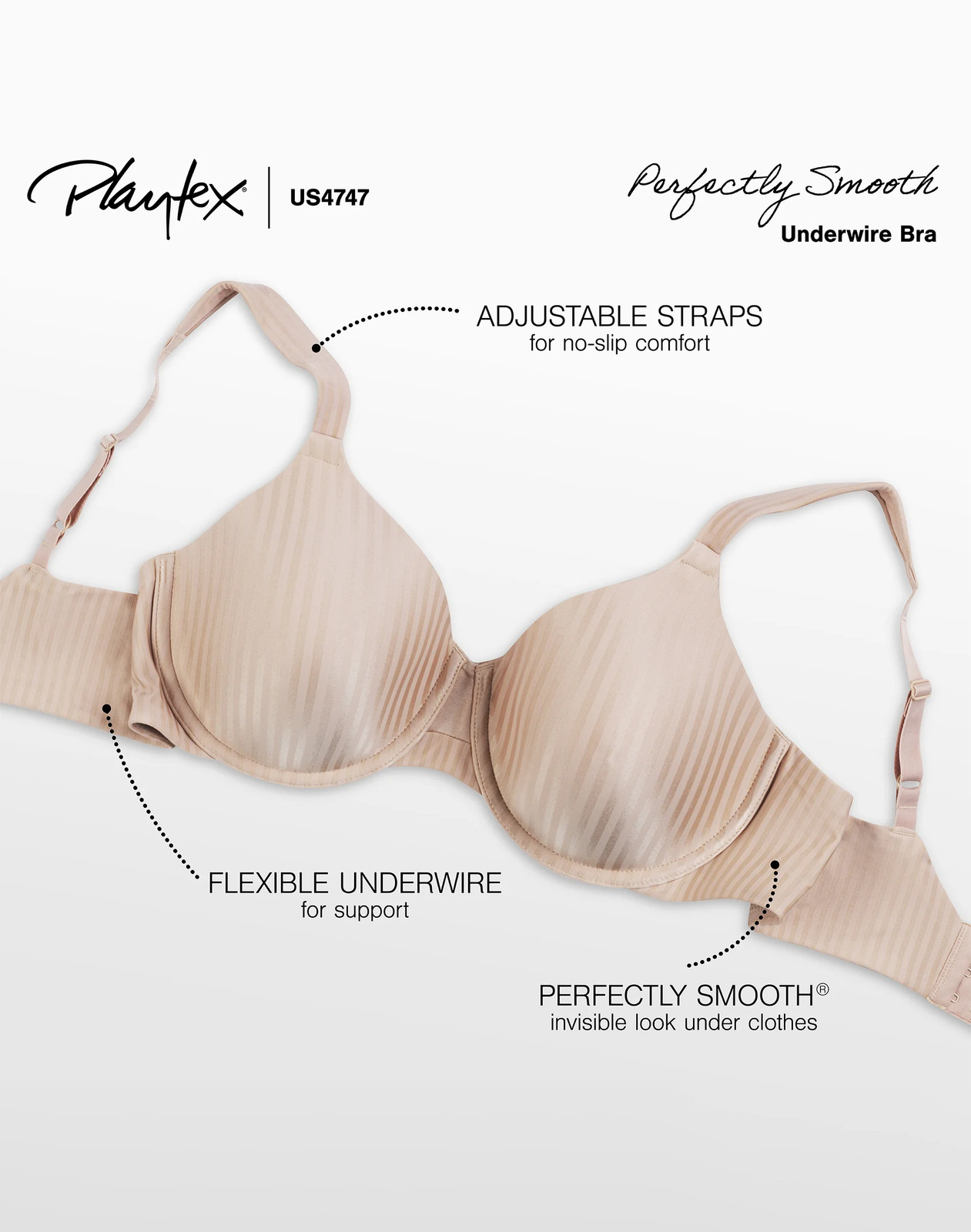 Playtex Secrets Perfectly Smooth Underwire Bra Womens Seamless light TruSUPPORT
