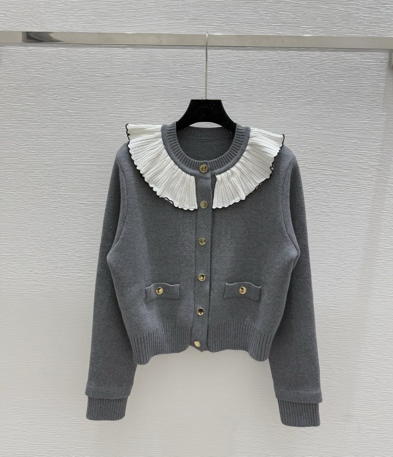 Sandro Color-blocking ruffled knitted cardigan women’s sweater coat