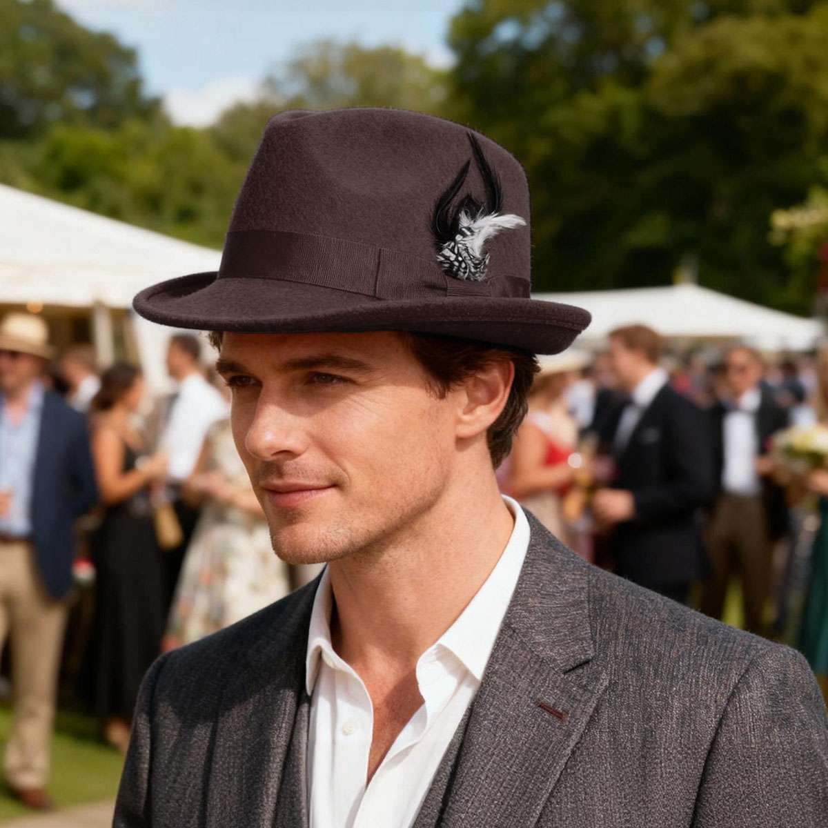 Classic Fedora Hats for Men Gentleman Short Brim Felt Feather Panama Dress Hat