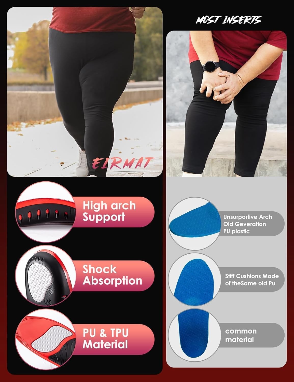 Plantar Fasciitis High Arch Support Insoles for Men Women, Arch Support Inserts.