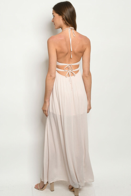 Soft Pink Maxi Dress Size Medium Halter Neck Split Leg Summer Travel