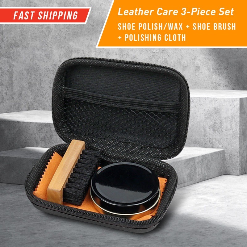 4PCS Leather Shoe Care Travel Kit Shoe Polish Wax Brush Cloth Cleaner Travel Set