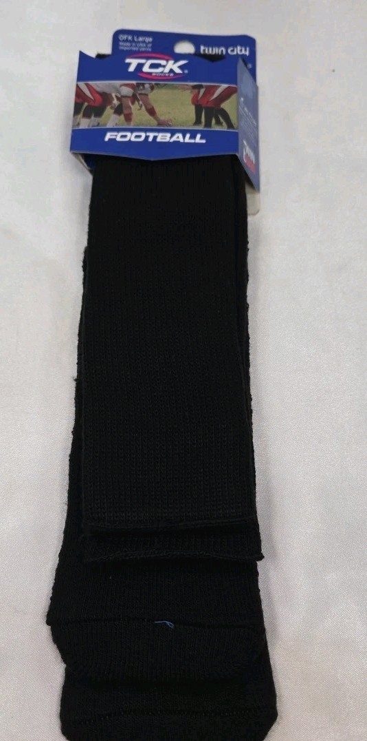 TCK Over-The-Calf Football/Baseball Black Tube Socks sz Large NWT |1 pair| ~25″