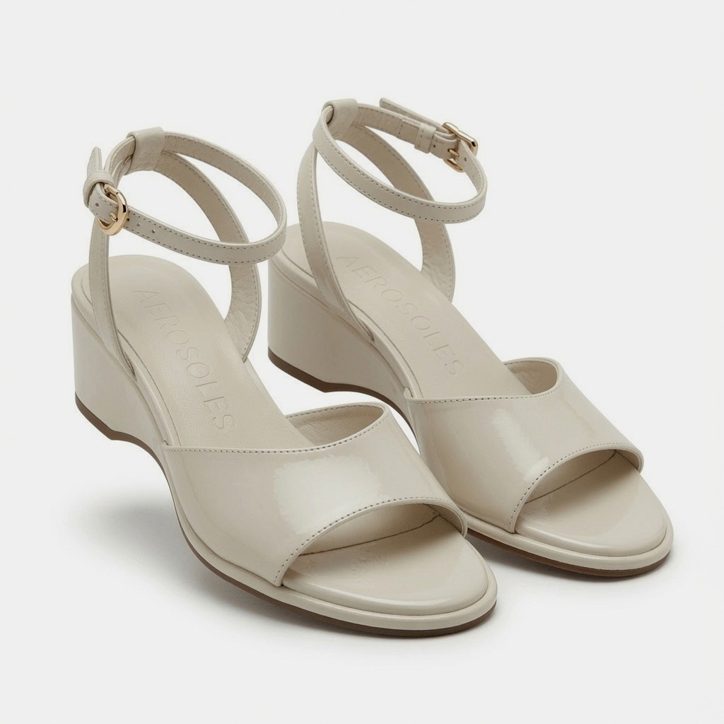 Aerosoles Sz 8 M Nixon Cream Leather Sandals Wedge Strappy Comfort Dressy NWOB