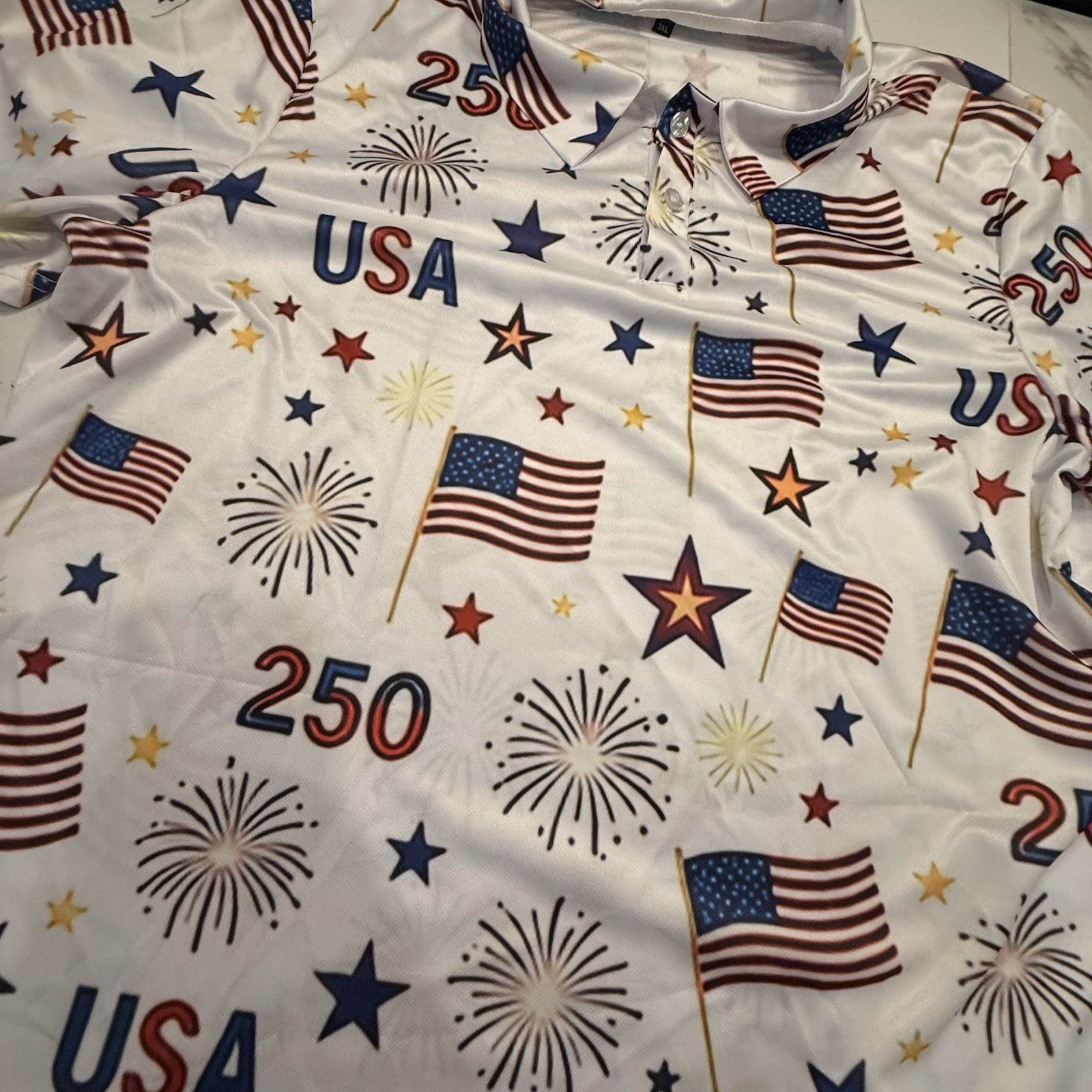 Golf Shirt Mens 3XL Polo Hawaiian Shirt Patriotic USA 250 Years America Casual