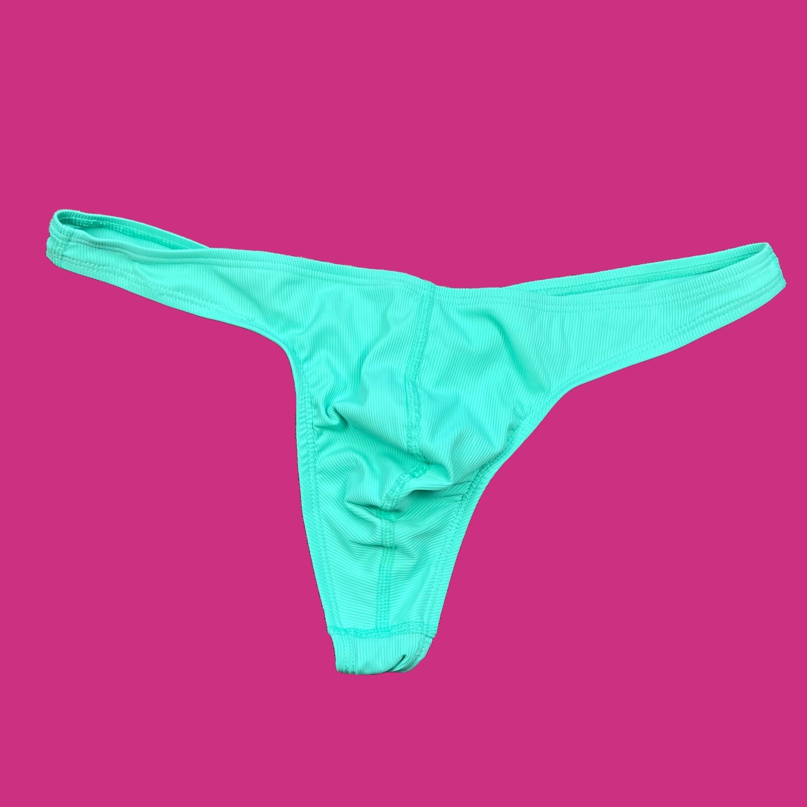 SLUT custom embroidery mens mint Green ribbed swim thong underwear swimwear