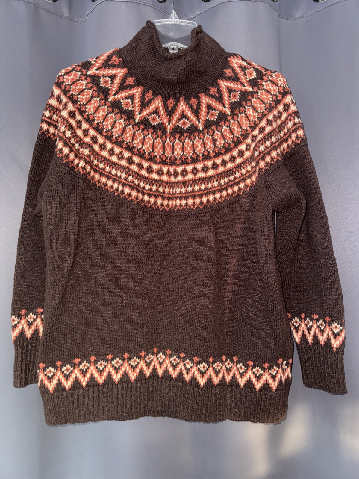 LL Bean Nordic Rag Cottton Sweater Brown Woman’s 1X Mock Turtleneck