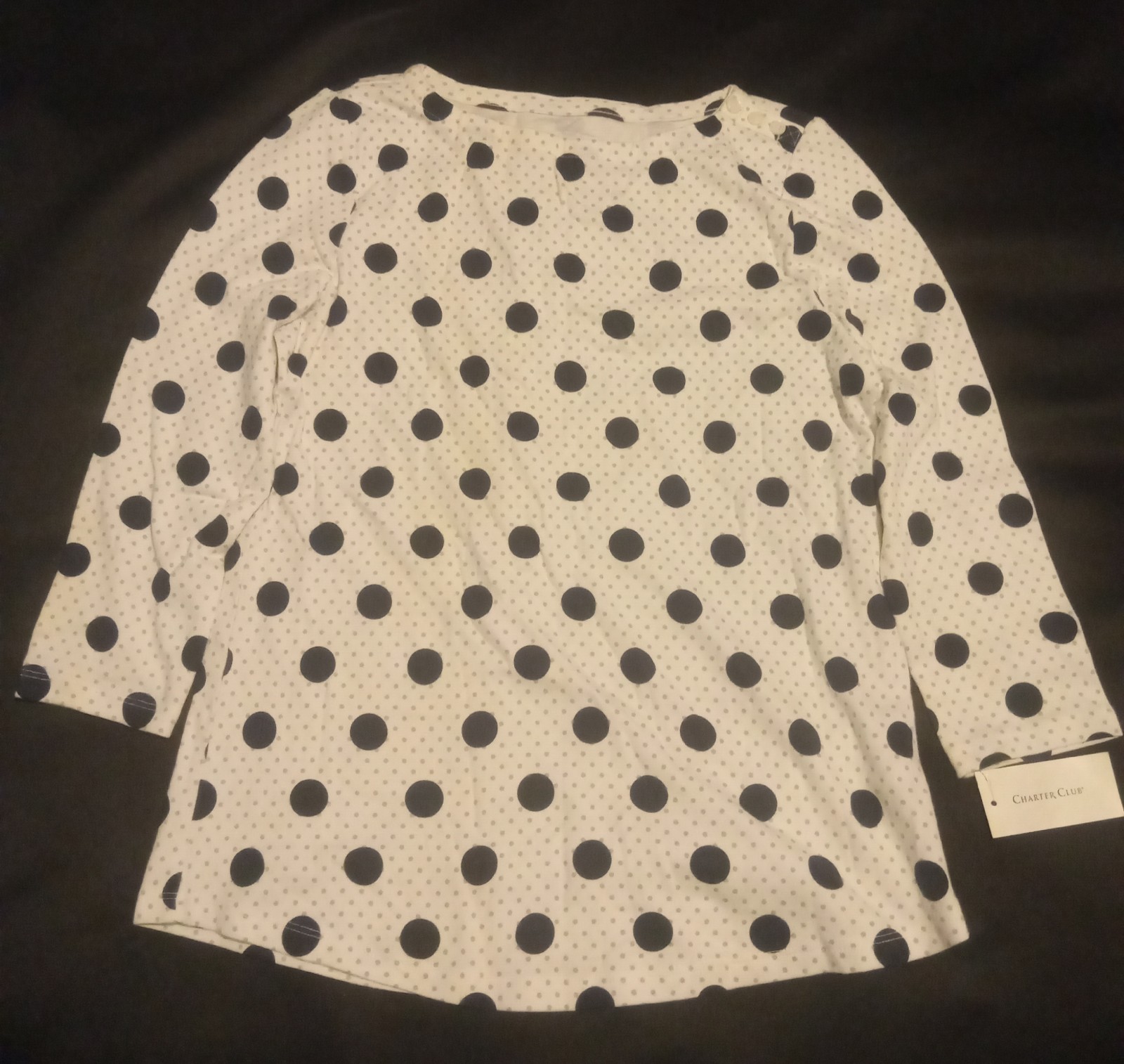 Charter Club Women’s Small White Polka Dot Boat Neck Top NWT (Read Description)