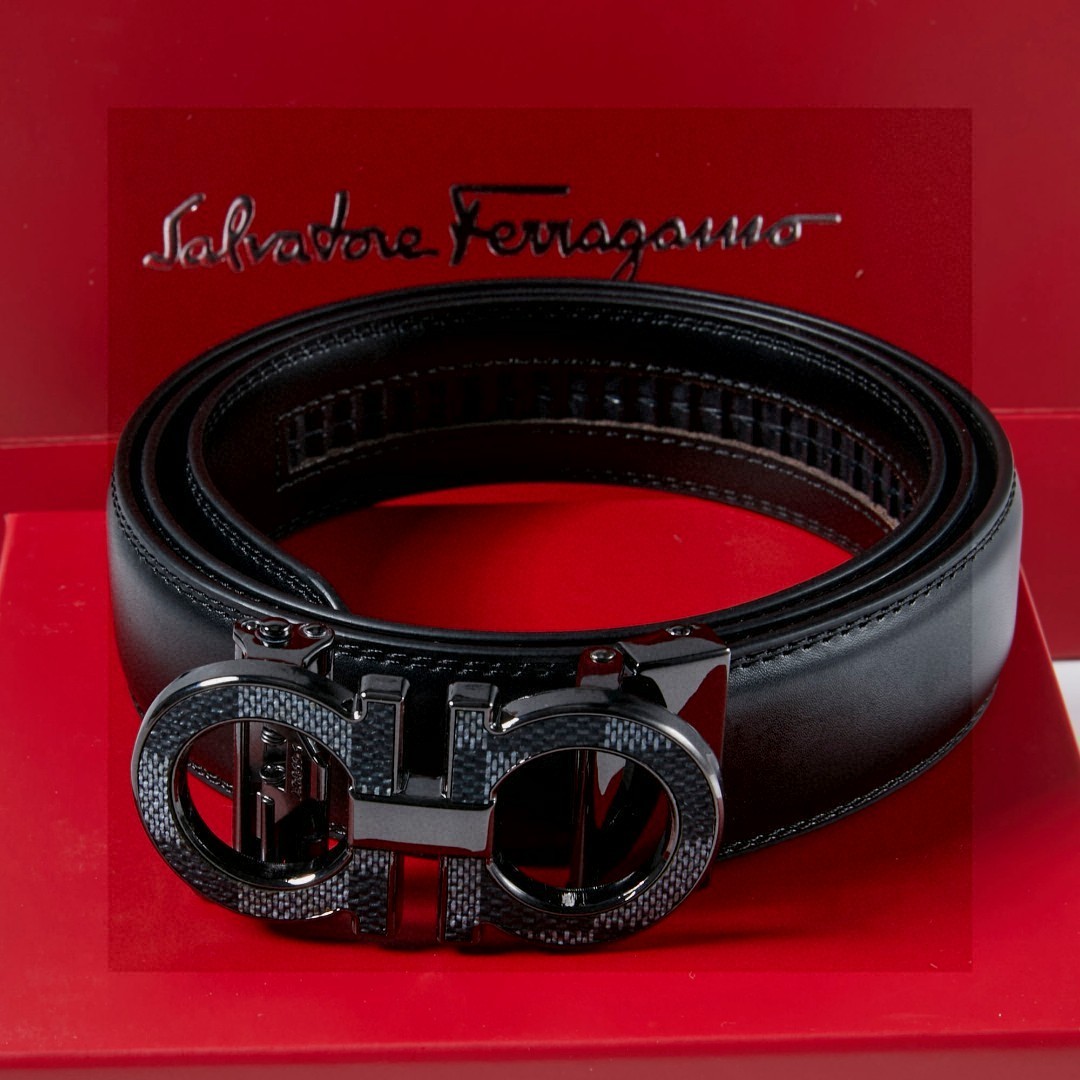 NWT Ferragamo Business Waist Belt Genuine Leather Signature Gancini Auto Buckle