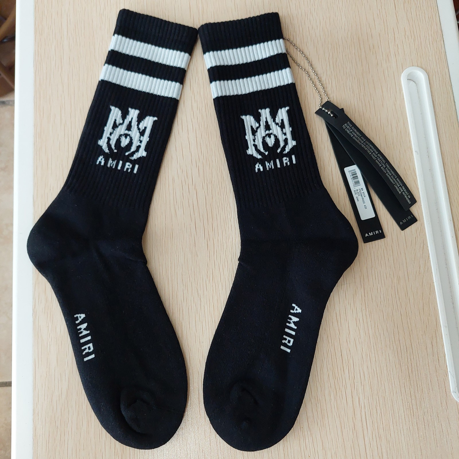 NWT Amiri Black LOGO Ribbed Socks Size 43-44 $120