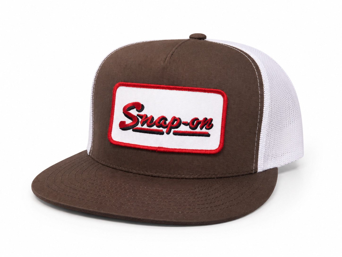 SNAP ON PATCH ON SNAPBACK TRUCKER HAT MESH BACK UNISEX BROWN/WHITE