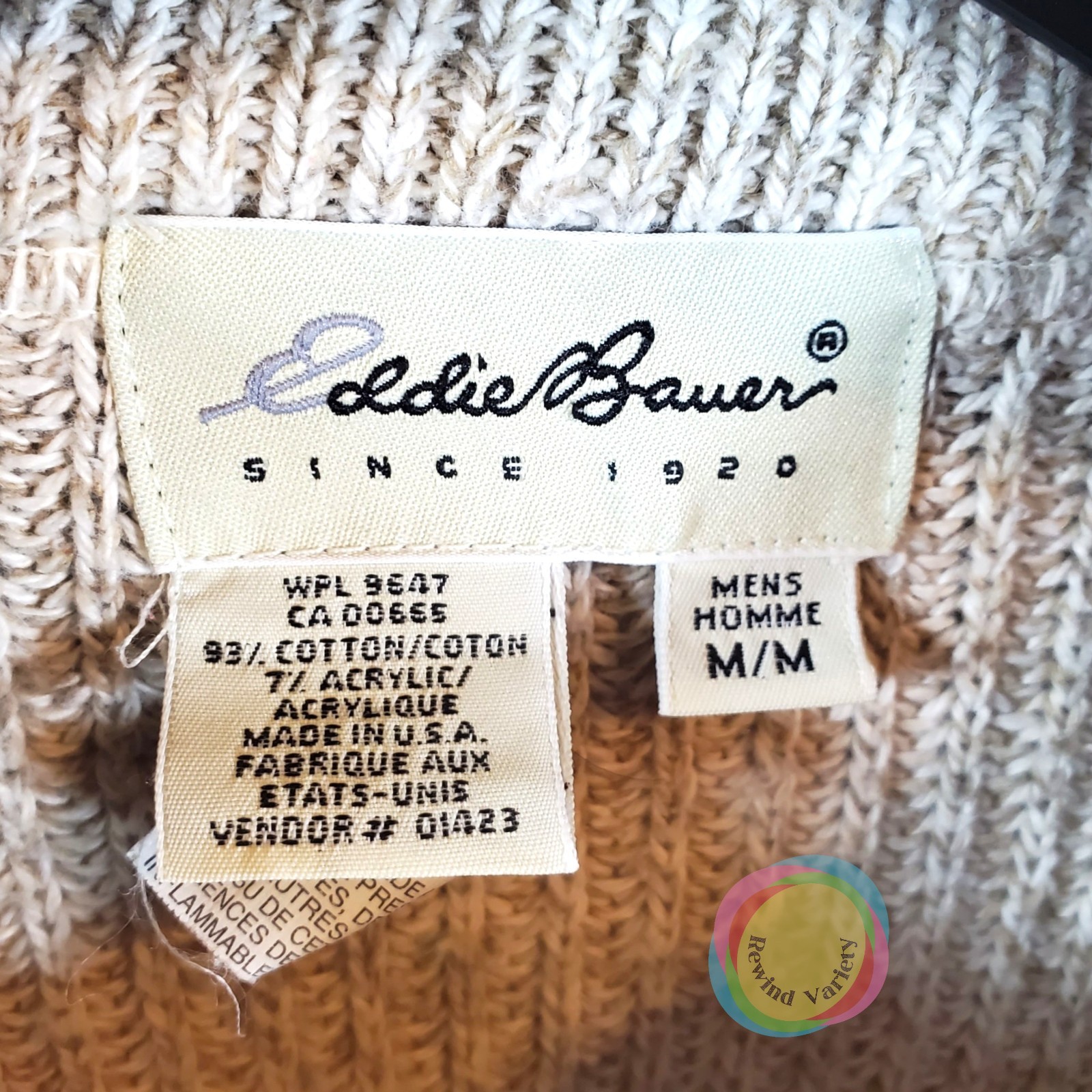Vtg 90s Eddie Bauer Mens Quarter Zip Sweater M USA Ribbed Chunky Knit Oatmeal