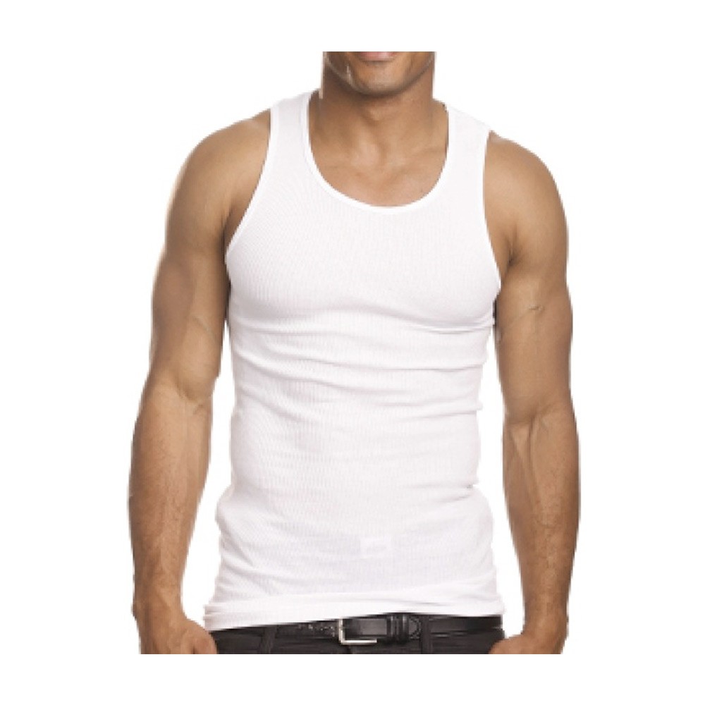 3pc Men A-Shirt 100% Cotton Ribbed Tank Top Undershirt Slim Muscle Tee Large Wht