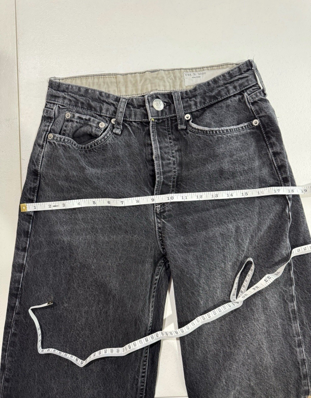 rag & bone Women’s Logan Mid-Rise Wide-Leg Jeans Charcoal Wash Distressed