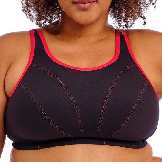NWT Goddess 6910 Sport Bra – Black w/ Red Trim – No Wire