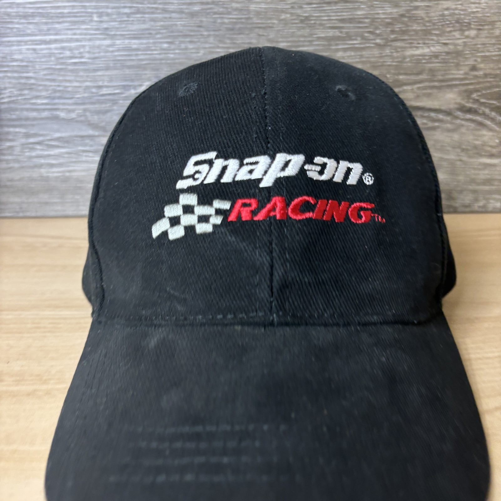 Snap on Hat Cap Strap Back Black Racing Embroidered Logo Mechanic Garage Mens
