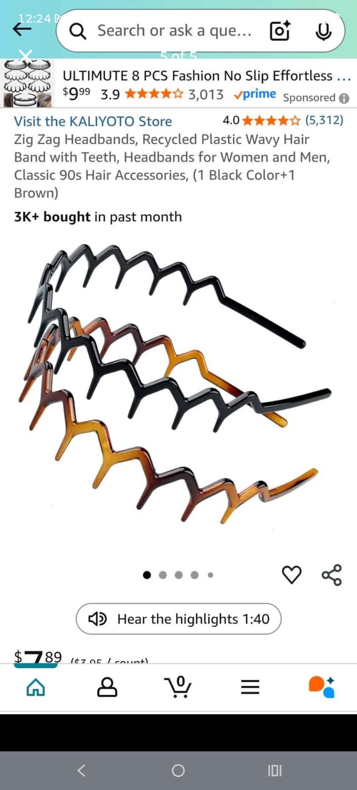 Qty 4 Zig Zag Wavy Plastic Non-Slip Headbands, Black & Brown, 90s