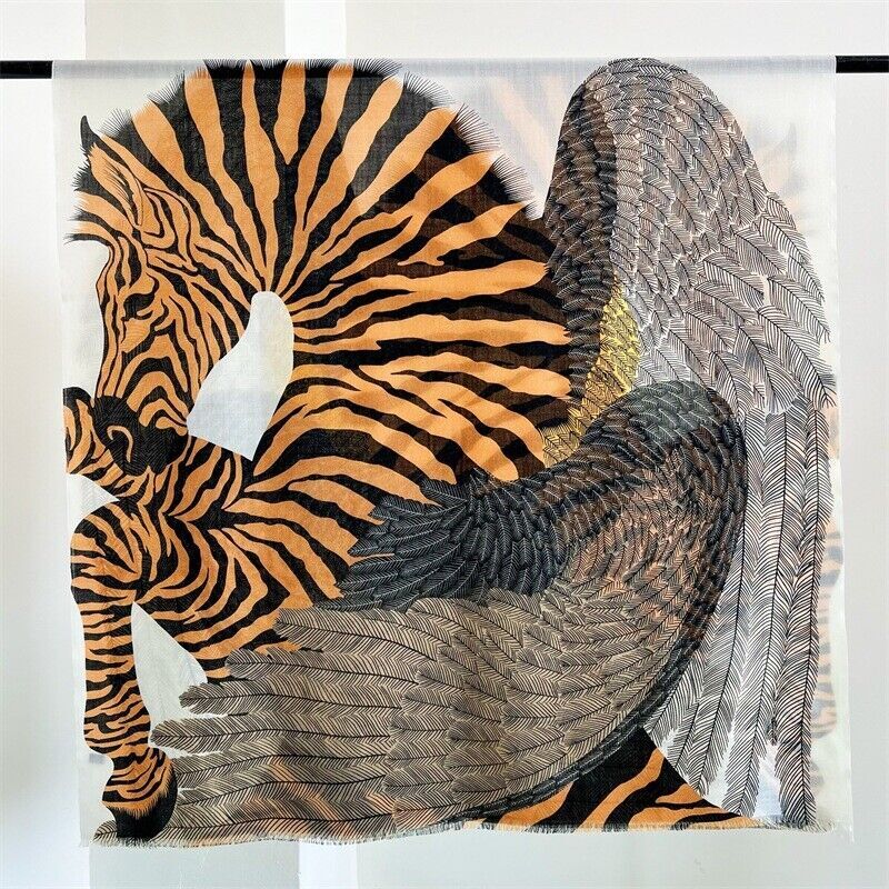 Pure Cashmere Scarf Wrap Shawl Feather Zebra Print Thin Soft Delicate 200x100cm