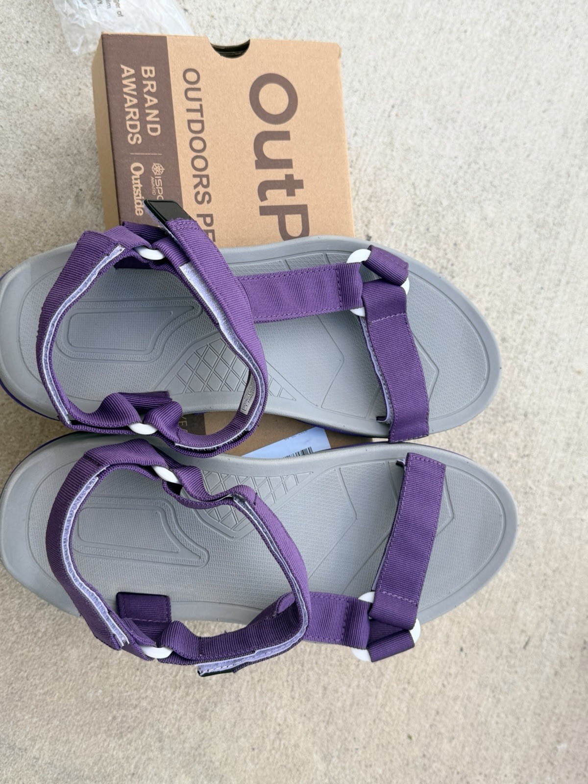 OutPro Women Strappy Outdoor Sandals Hook & Loop Adjustable Straps Purple Gray