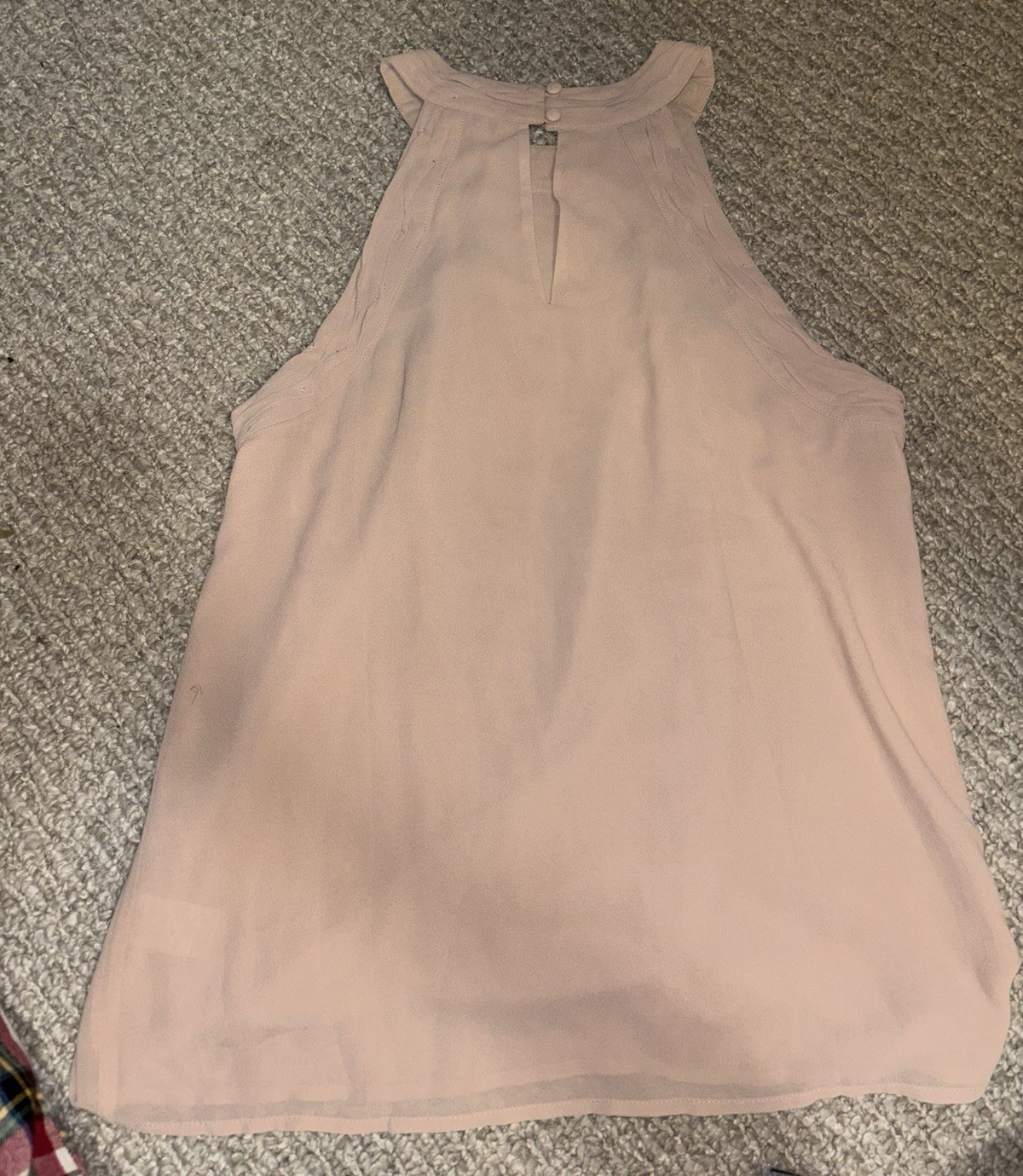 Naked Zebra Women’s L Beige Solid Halter Sleeveless Pleated Chiffon Zip Tank