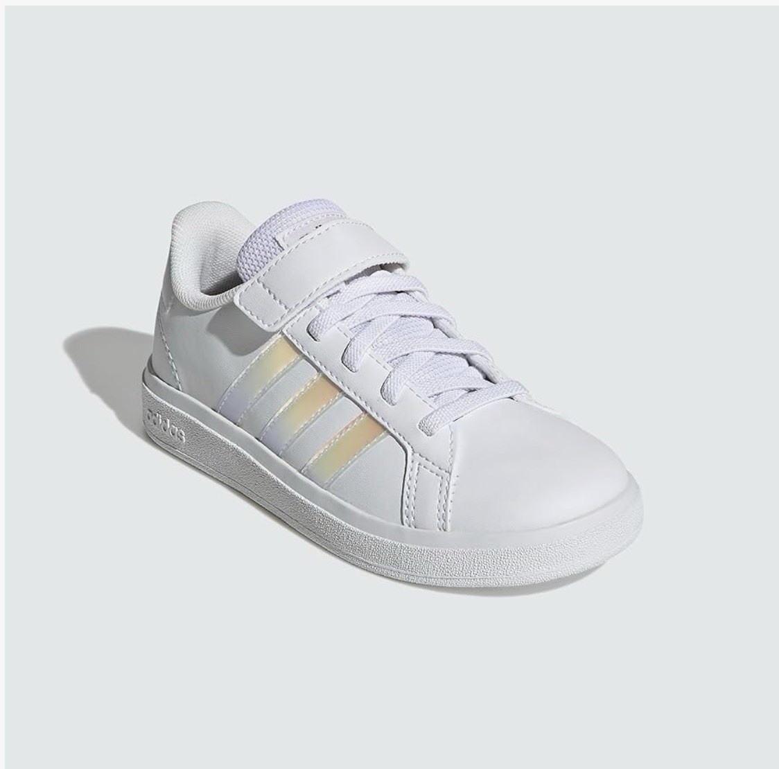 Size 7Y – Adidas Grand Court 2.0 Kids Strap Slip On White Reflective Logo Shoes