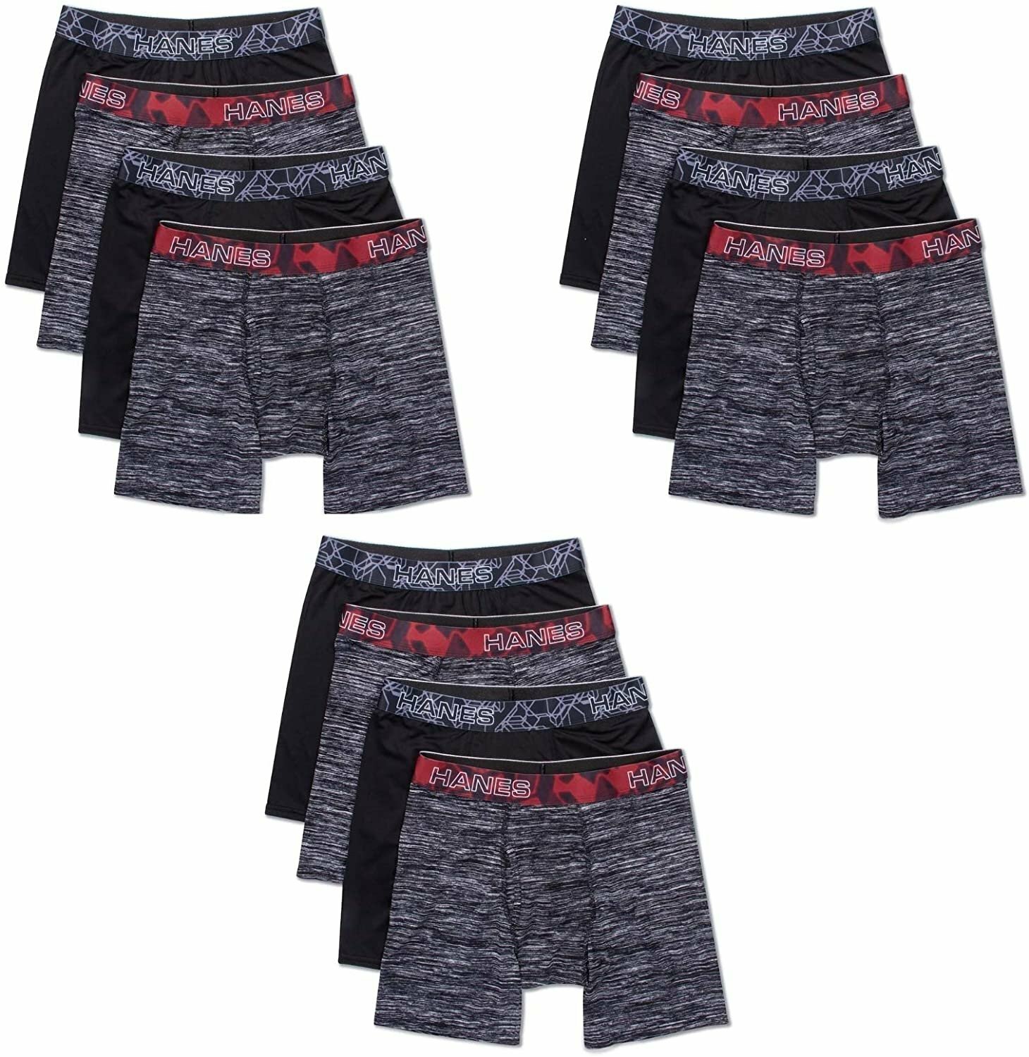 Hanes Men’s Boxer Briefs 12-Pack Performance X-Temp 4-Way Stretch Mesh S-3X