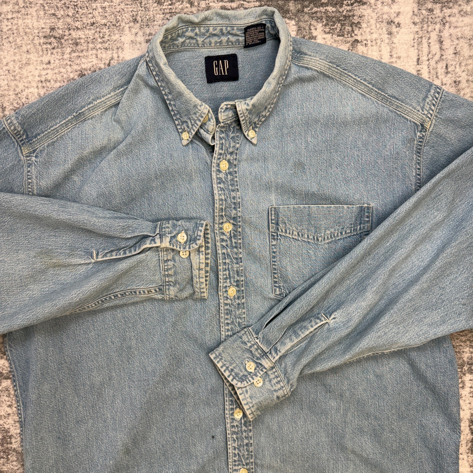 VTG GAP Denim Shirt Mens Large Blue Button Down Jean 90s Y2K Overshirt Pocket