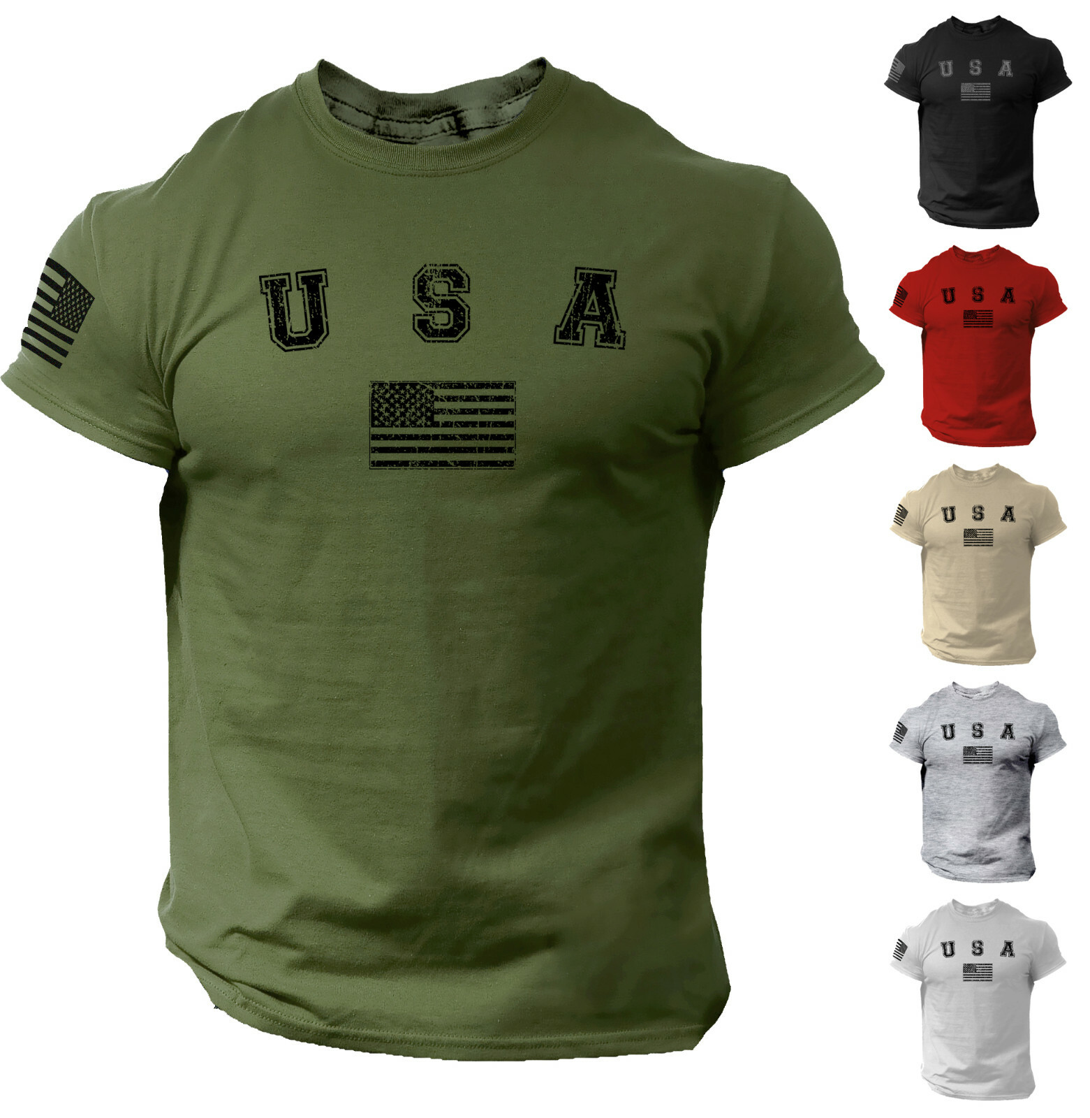USA Flag Men College Shirt Patriotic Gym American 100% Cotton