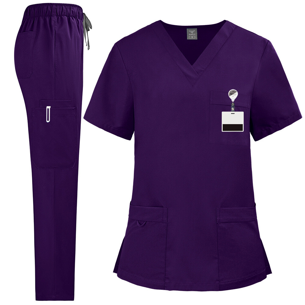2pcs/set Medical Uniform Nursing Scrub Men Women V-Neck Straight Multi-pocket