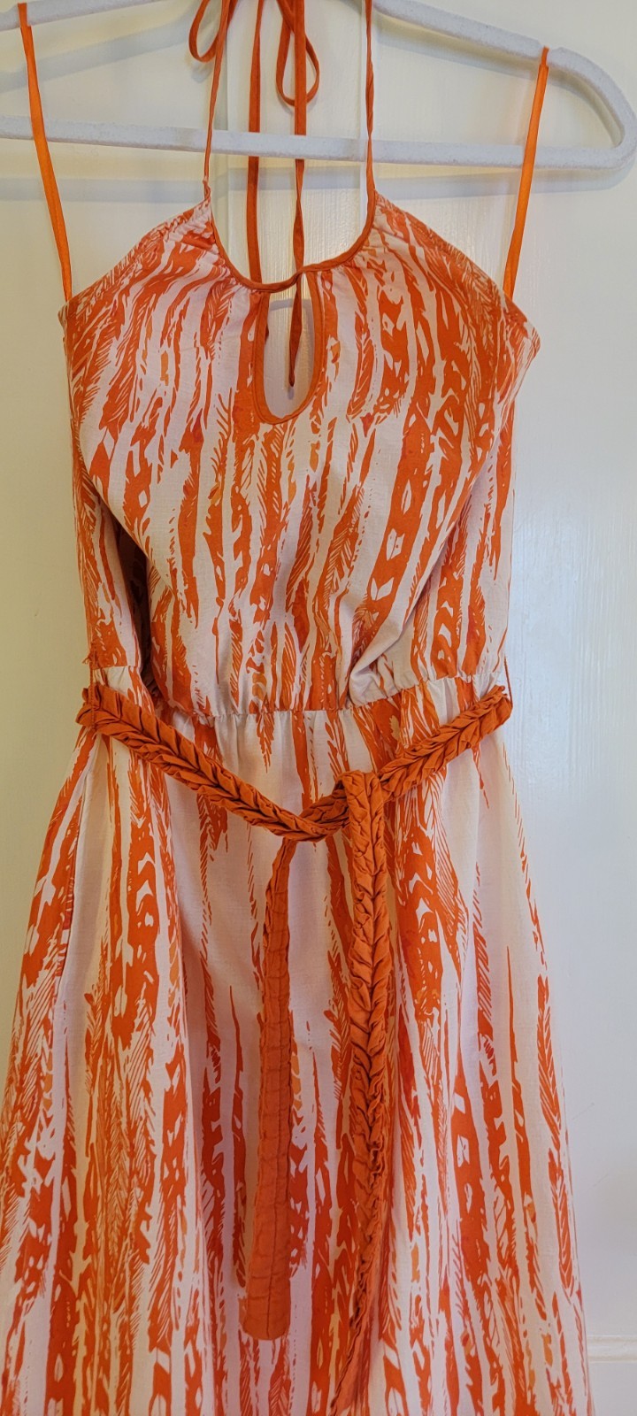 Designer Summer Dress with Belt & Embroidered Hem – Size Small – 100% Cotton