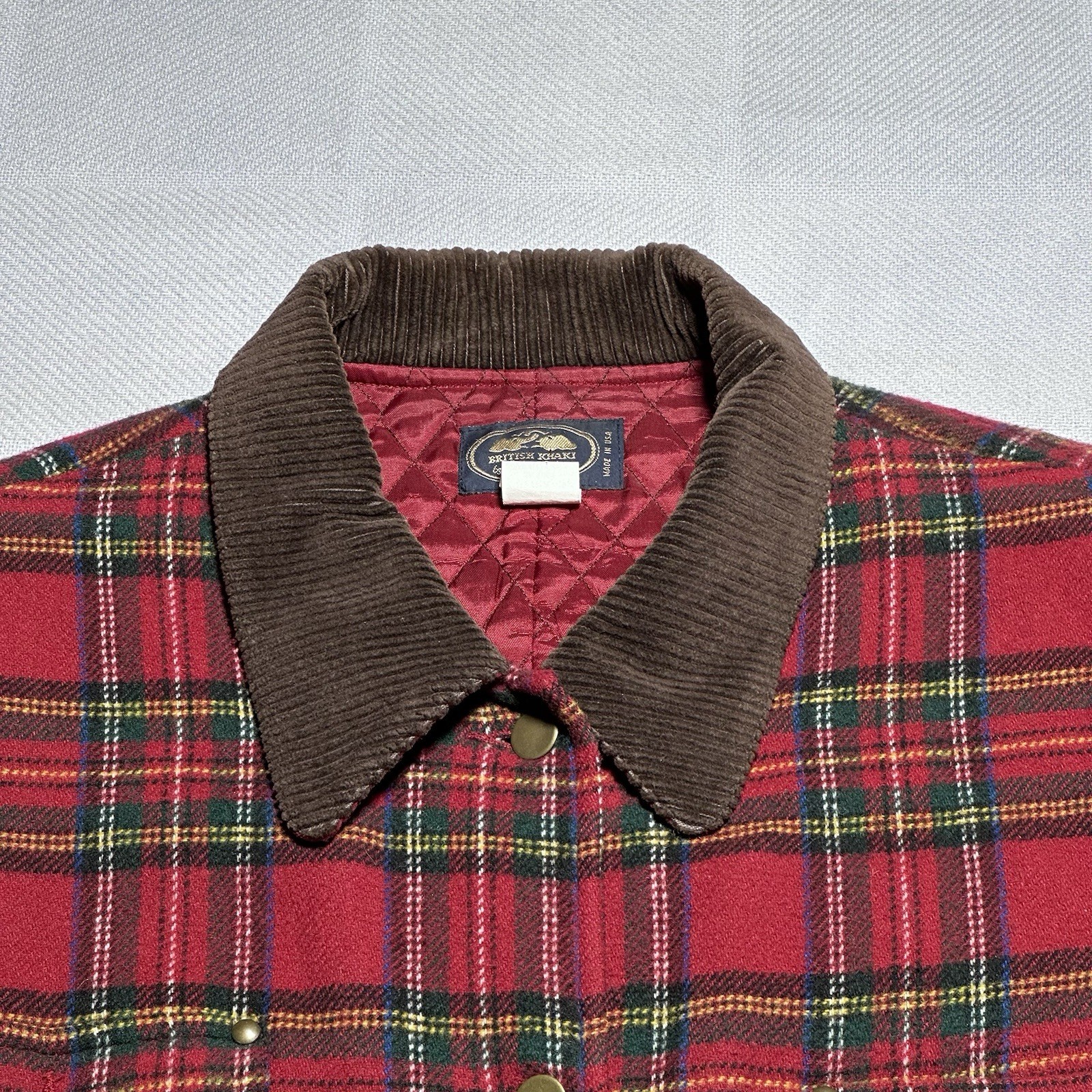 VTG 80s 90s British Khaki Jacket Womens 14 Chore Coat Tartan Plaid Wool Blend