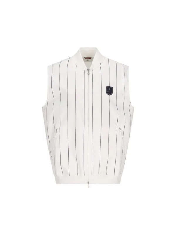 BRUNELLO CUCINELLI MEN’S WHITE BLUE STRIPED ATHLETIC ZIP UP VEST MSRP $1795