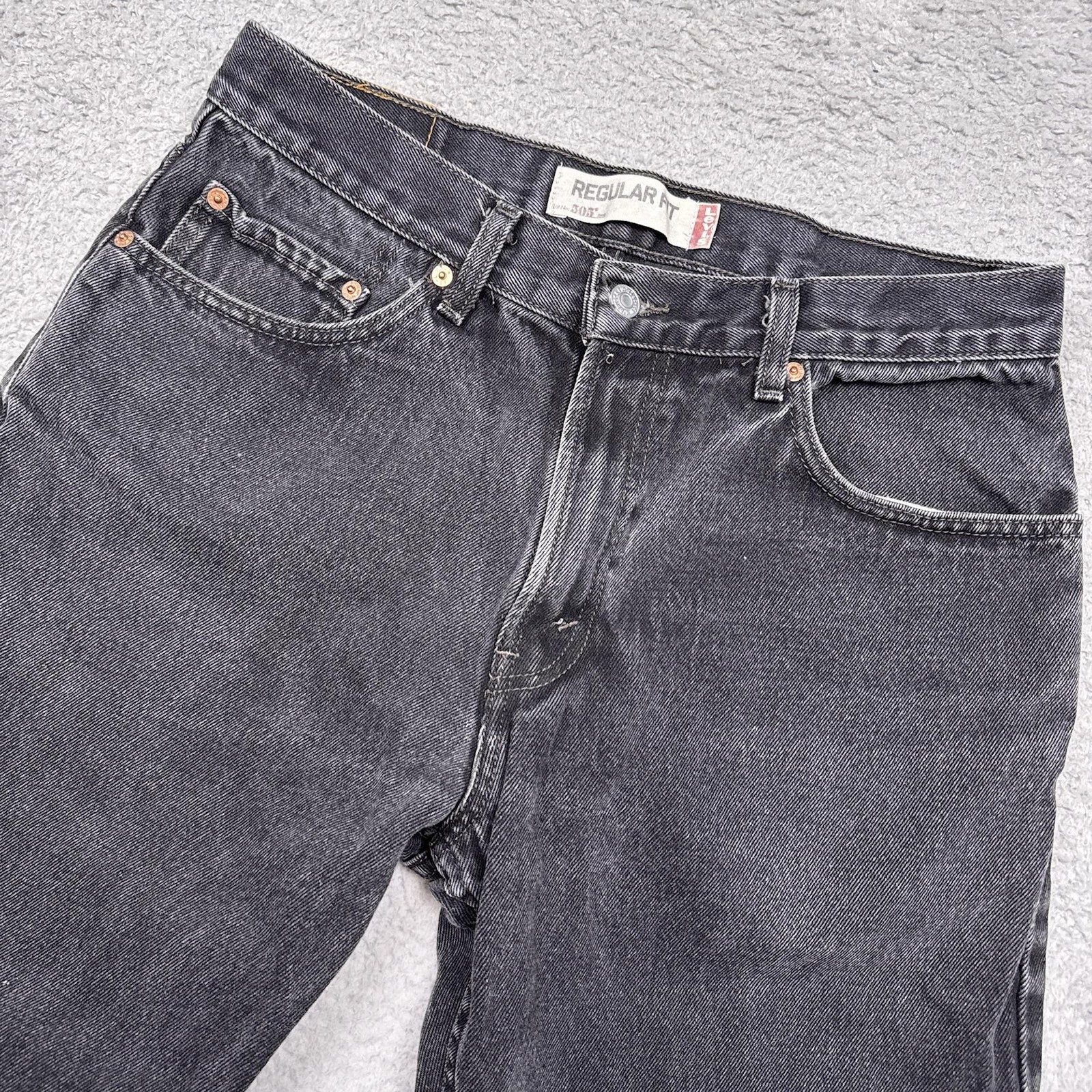 Levis 505 Jeans Mens 31×26 Black Straight Leg Denim Dark Wash Casual Regular Fit