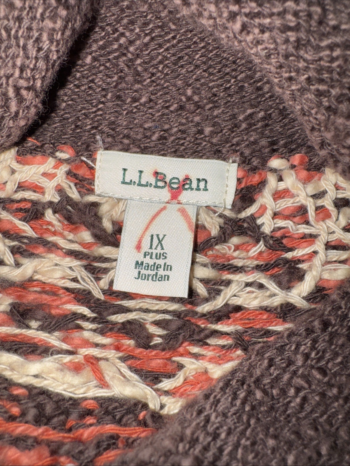 LL Bean Nordic Rag Cottton Sweater Brown Woman’s 1X Mock Turtleneck
