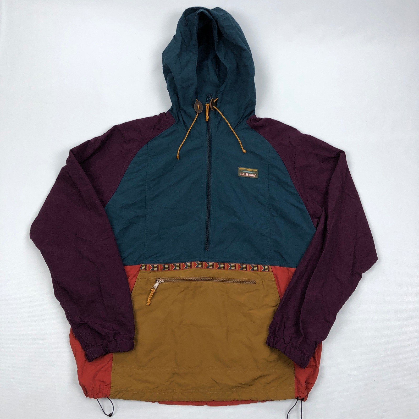 LL Bean Mountain Classic Anorak Jacket Mens Large Colorblock Nylon Windbreaker