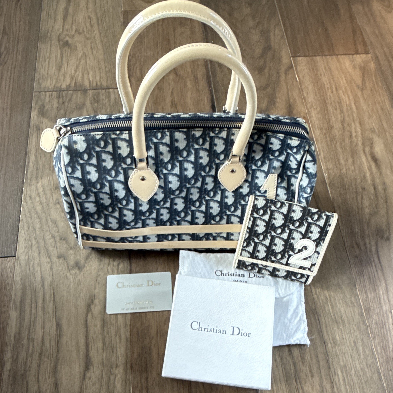 Christian Dior Blue Beige Monogram Top Handle matching Wallet!