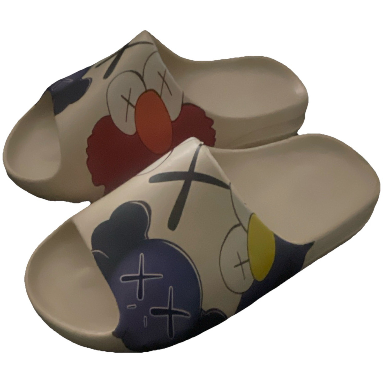 Men’s Beige KAWS Graphic Slide Sandals Foam Upper Comfort Slip-On Logo US 8
