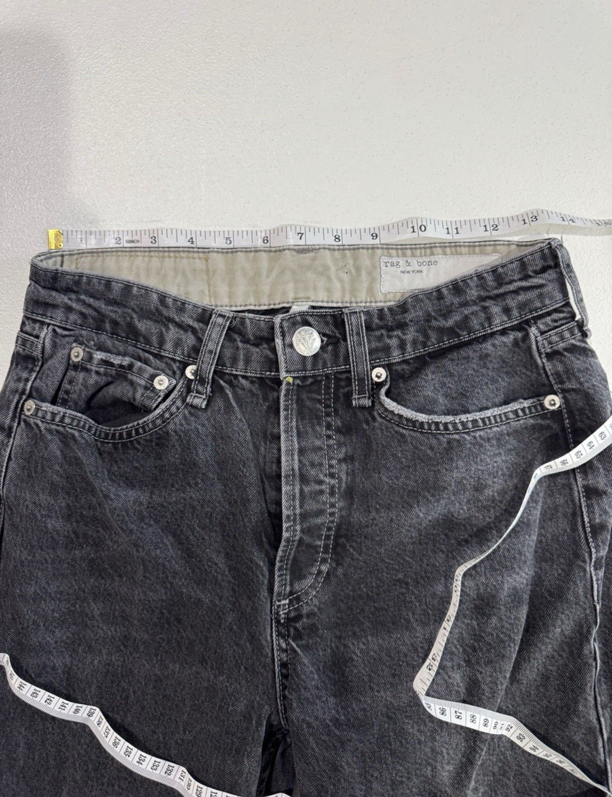 rag & bone Women’s Logan Mid-Rise Wide-Leg Jeans Charcoal Wash Distressed