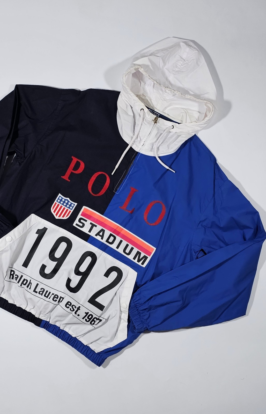 Polo Ralph Lauren 1992 Stadium Pullover Jacket S Cotton Split Plate K-swiss